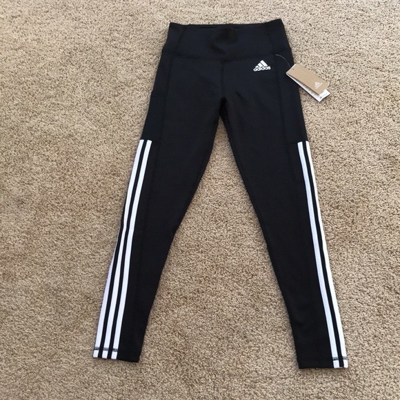 NWT! ADIDAS black Size S 3 stripes 7/8 pocket tights - Picture 6 of 12